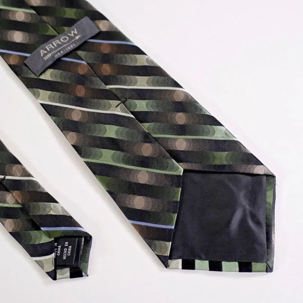 Arrow Green‎ Brown Striped Woven Silk Tie